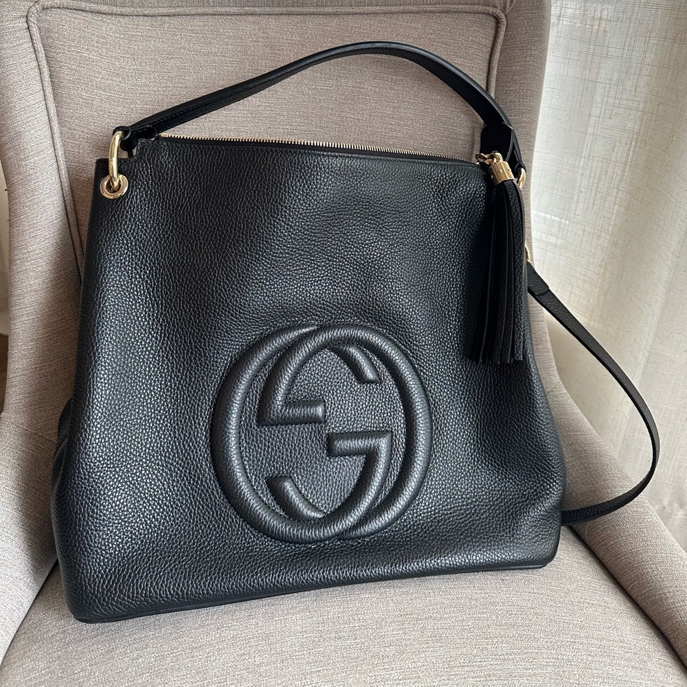 Gucci Black Pebbled Calfskin SoHo Hobo Bag Large